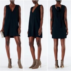 NWT Tibi Frisée deep v mini dress black 6 minimalist designer LBD classic